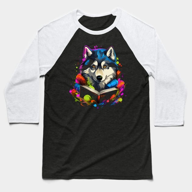 Alaskan Husky Reads Book Baseball T-Shirt by JH Mart